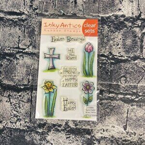 Inky AnticsSWIRLY EASTER Flower Cross Phrases Stamp Set Unmounted Stamps 11158MC